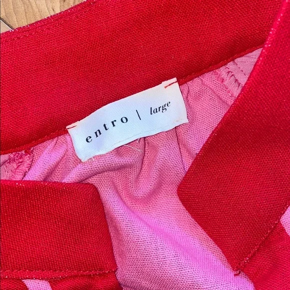 Entro Pink and Red Blouse Bubble Sleeve Linen large top - Picture 5 of 9